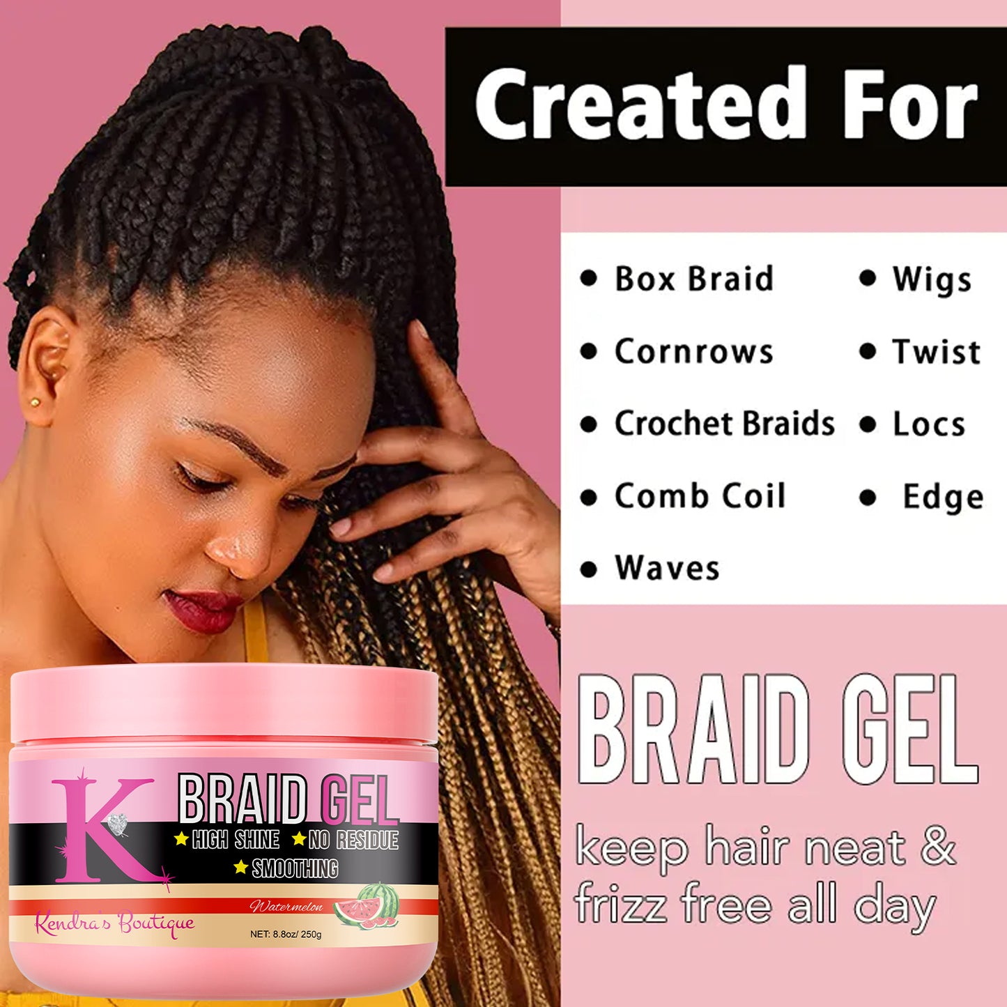 Braiding Gel (Watermelon Scent) High Shine, No White Residue