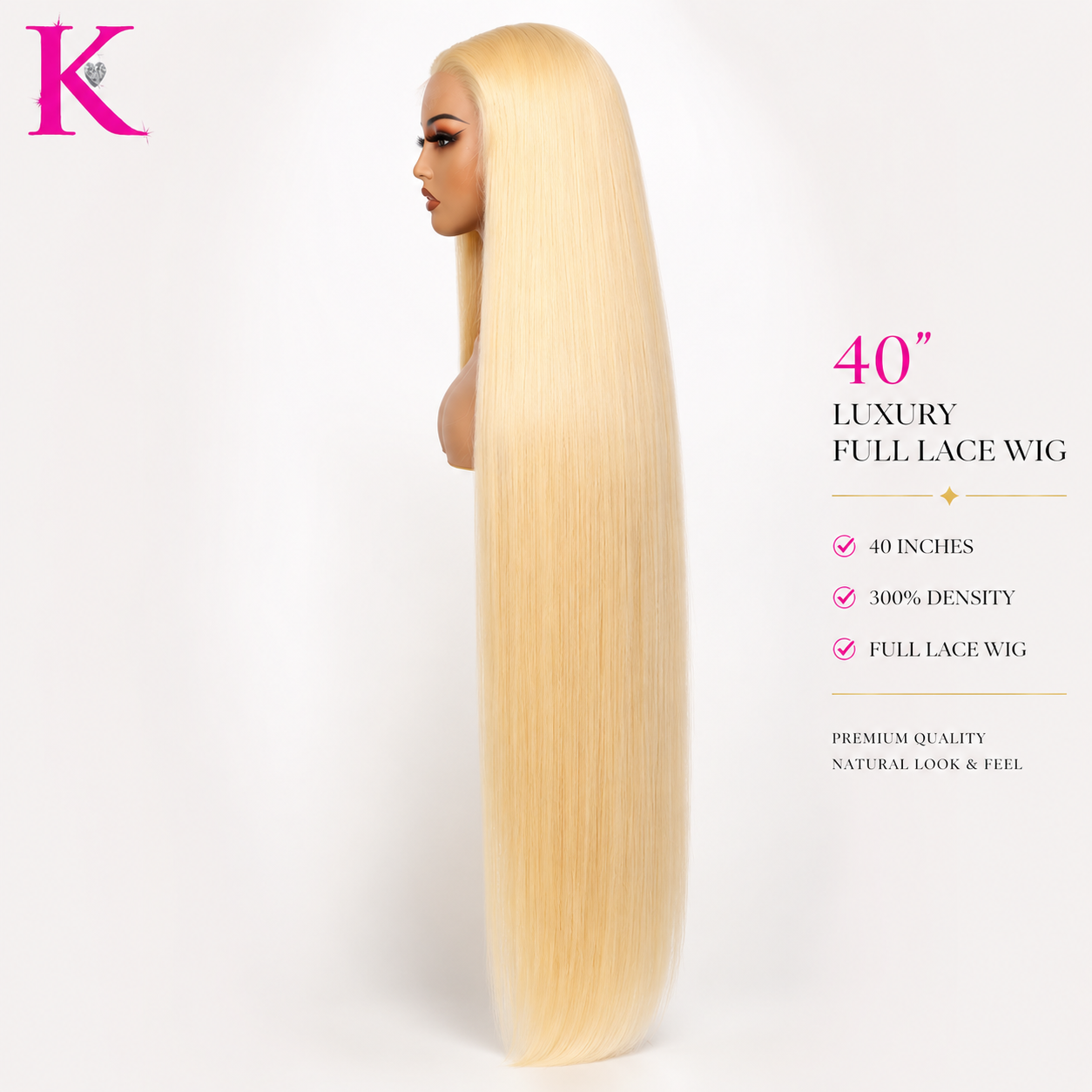 Raw Straight Extra Long 40” Wig #613 Blonde