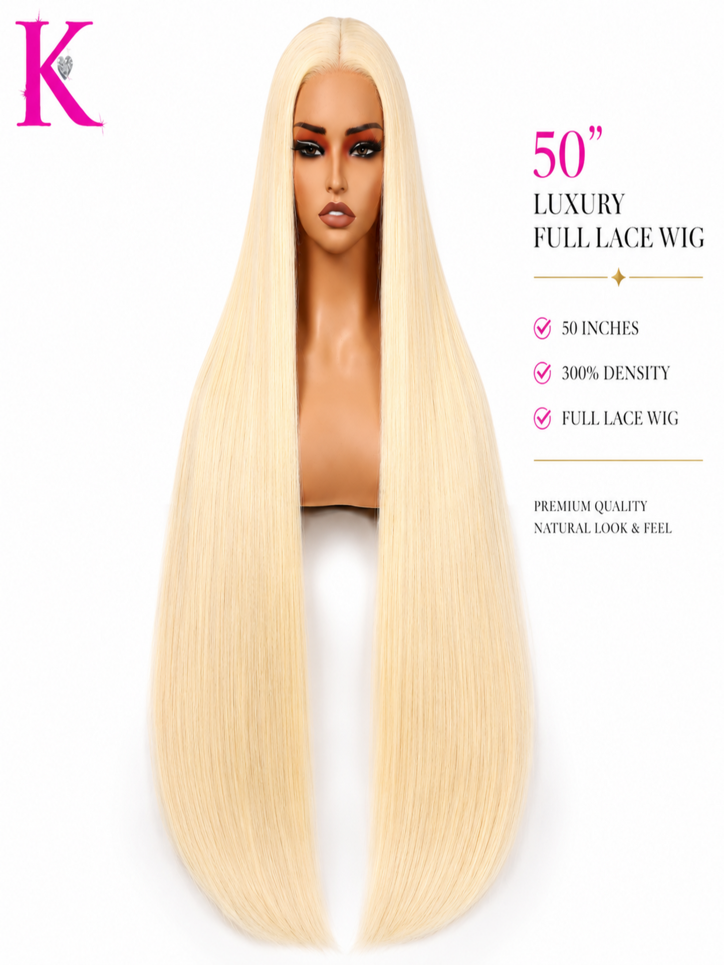 Raw Straight Extra Long 50” Wig #613 Blonde