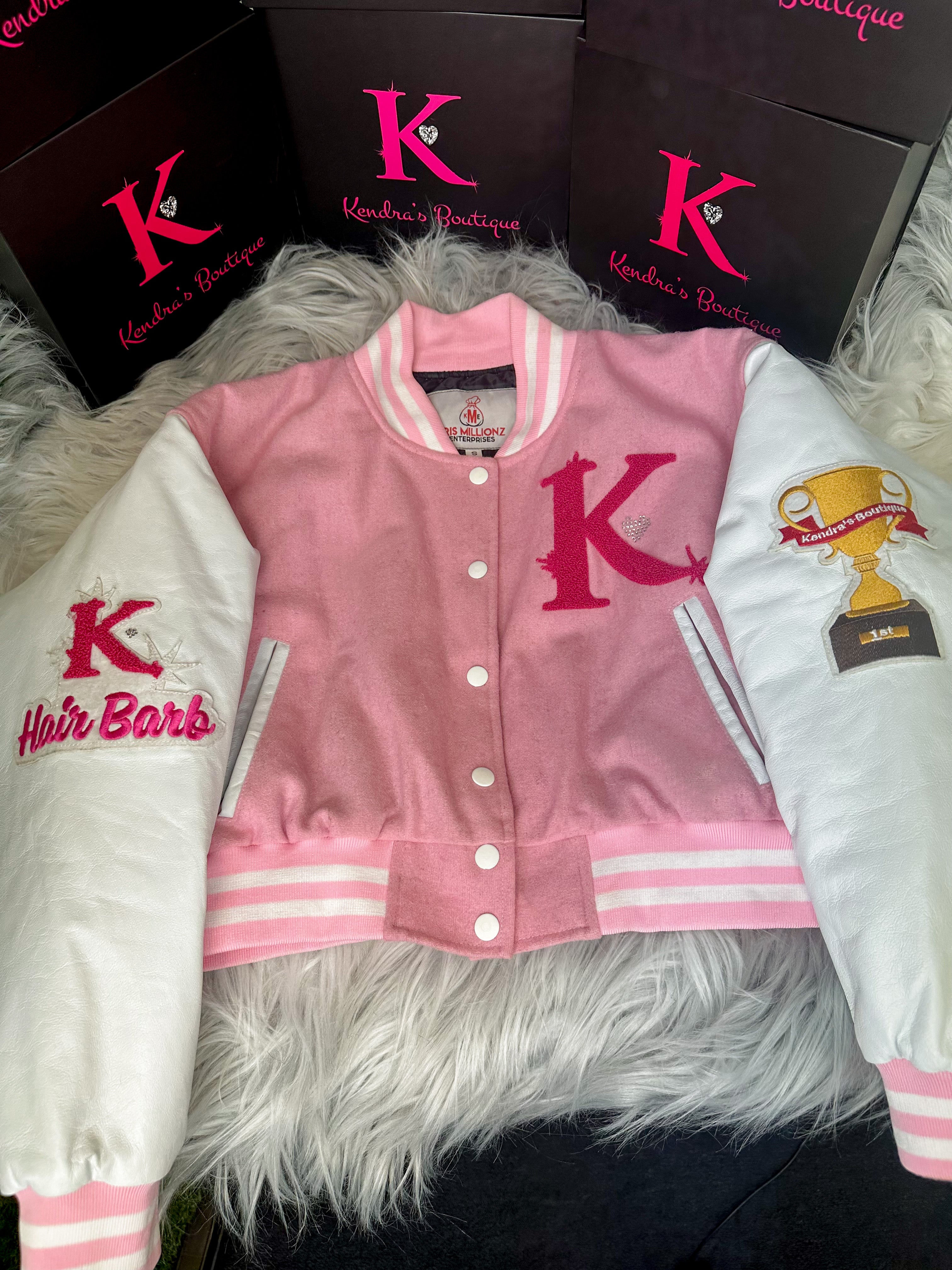 Pink letterman clearance jacket