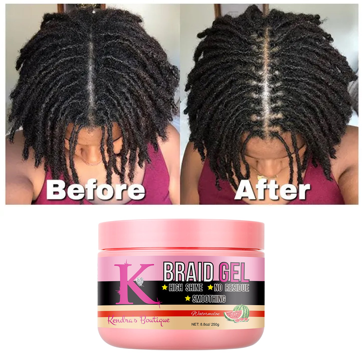 Braiding Gel (Watermelon Scent) High Shine, No White Residue