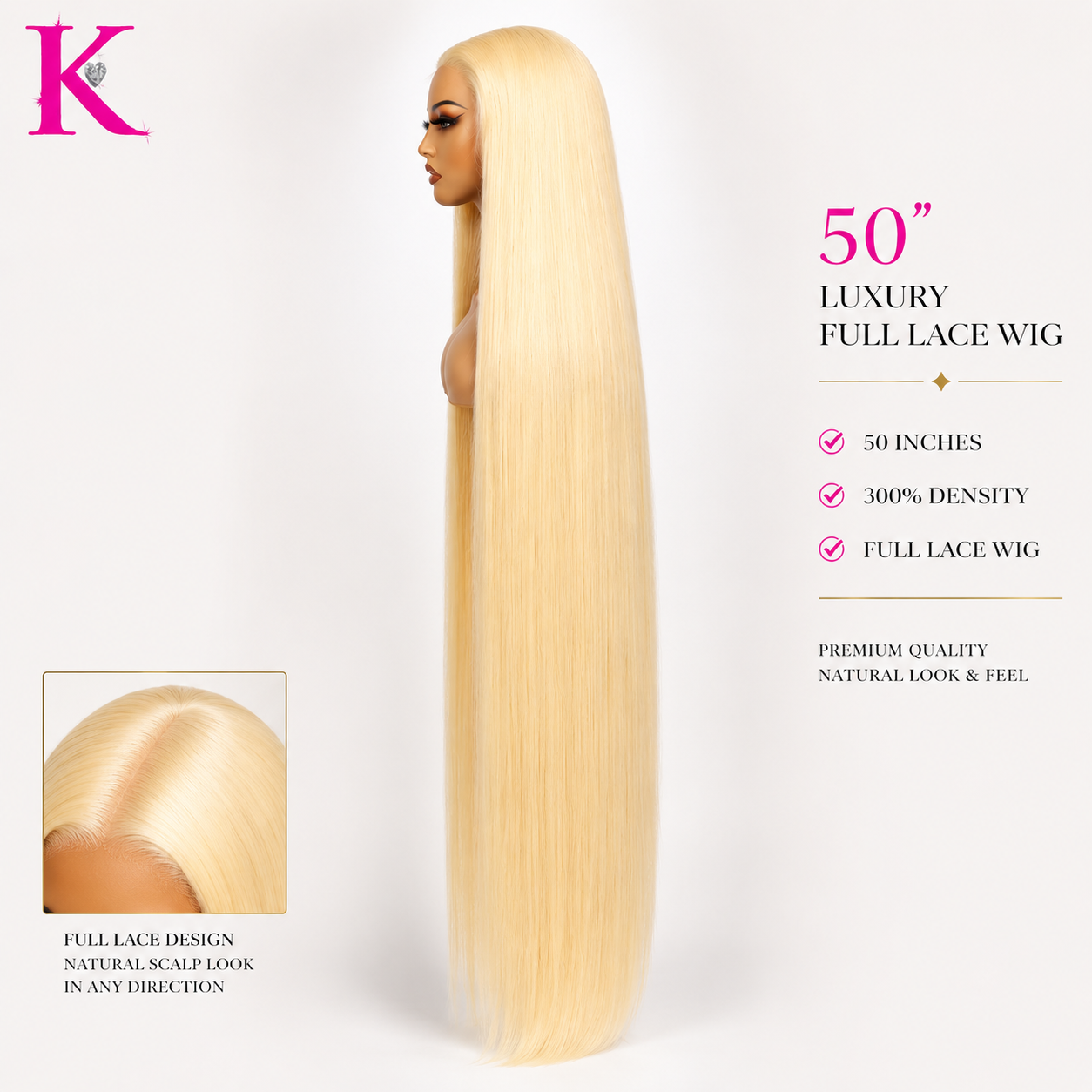 Raw Straight Extra Long 50” Wig #613 Blonde