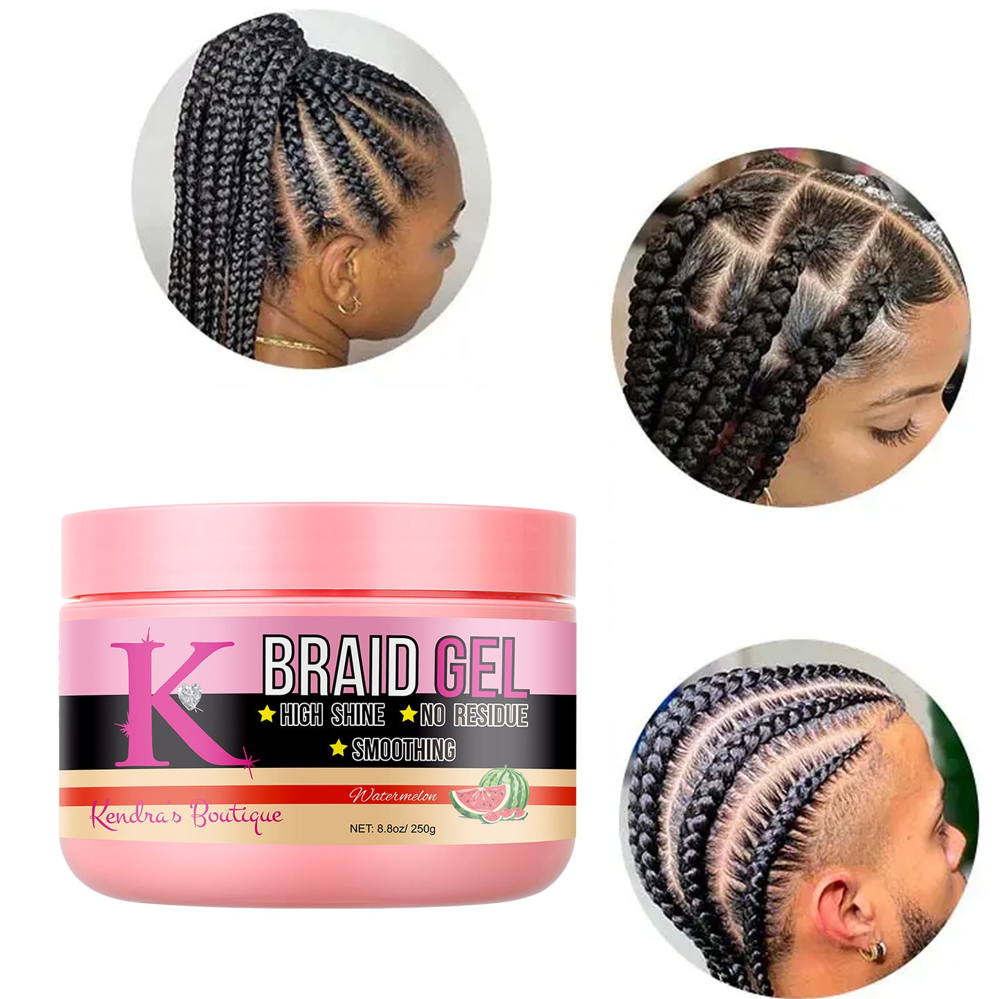 Braiding Gel (Watermelon Scent) High Shine, No White Residue