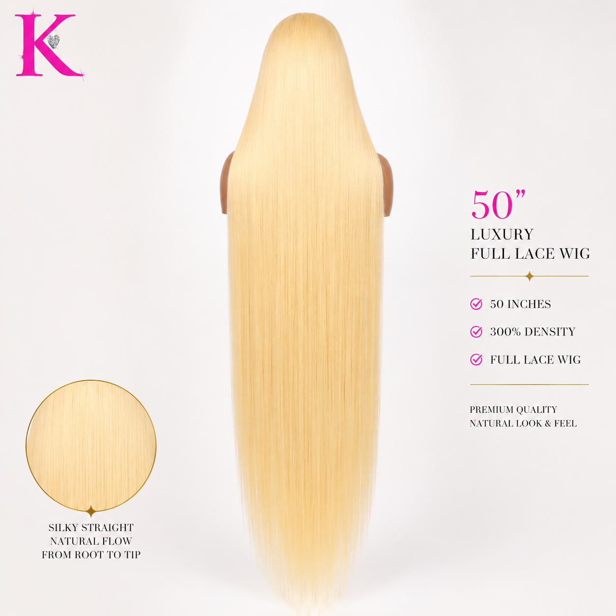 Raw Straight Extra Long 50” Wig #613 Blonde