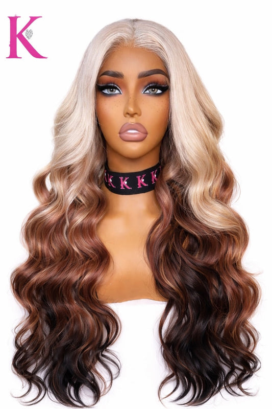 Blonde/Brown Ombre RAW (HD Lace)+Glue-less Drawstring Wig